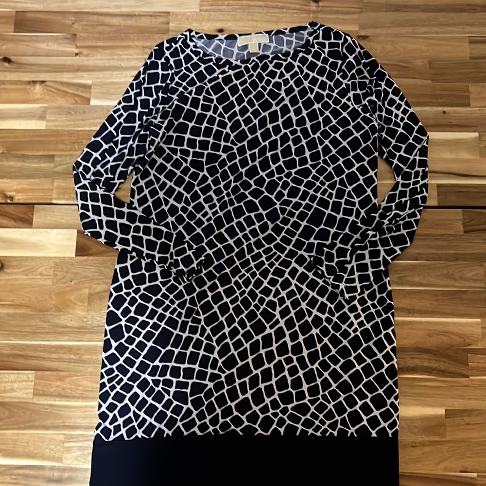 Michael by Michael Kors printed navy and white long sleeve dress size L